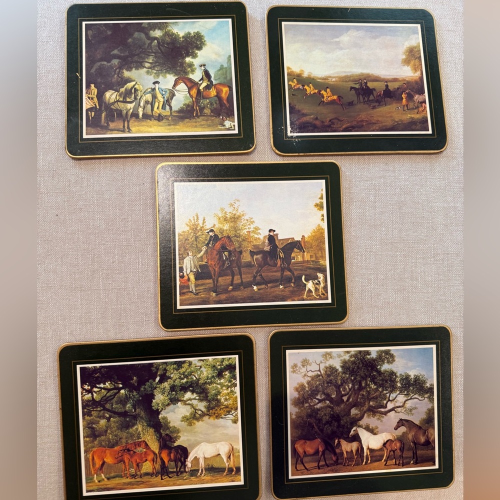 Equestrian Themed vintage cork backed coaster set fox hunt